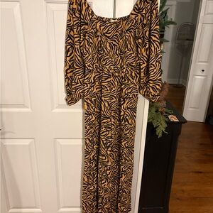 Anthropologie Mustard and Black Zebra-Print Maxi Dress